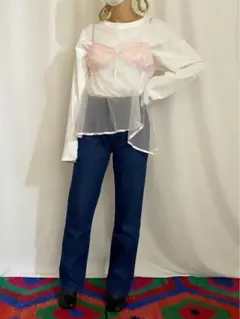 ビンテージ 90sピンク 透け感 重ね着 シンプル シースルー ミニワンピース