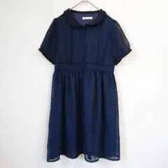 LOWRYS FARM ネイビー 丸襟 半袖 M Chiffon Dressのサムネイル