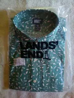 LANDS' END 長袖シャツ グリーン ボタニカル柄 XXL 新品未開封のサムネイル