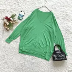 ザラ ニット セーター 長袖 Vネック ドルマン L 薄手 体型カバー シンプル