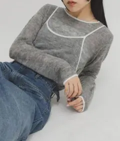 KBF バイカラーキャミレイヤードニット