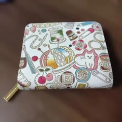 新品 文庫屋 大関 花と猫 インディゴ 二つ折りファスナーミニ財布