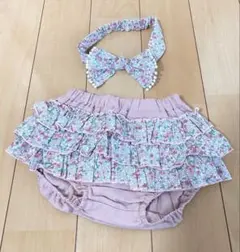 mocmof おめかしセット フラワープリントパンツ リボンセット