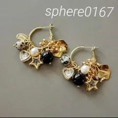 ダルメシアンジャスパー×オニキスピアスG　ハンドメイドピアス