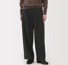 無印　縦横ストレッチ起毛　タックワイドパンツ　Ｓ　黒