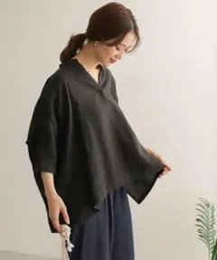 極美品✨　ブラック❤️　ドアーズ　リネンショルダーレーススキッパーブラウス
