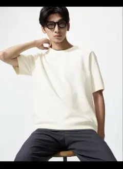 ウォッシャブルミラノリブニットTシャツ半袖 ユニクロ UNIQLO L 白　新品