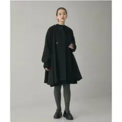 美品【EMMEL REFINES 】ノーカラーAラインシャギーコート　ブラック