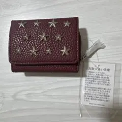星柄 スタッズ 三つ折り財布 ボルドー