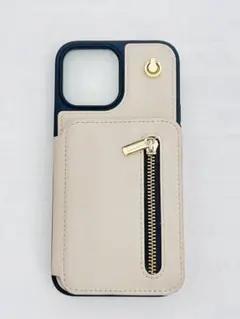 ベージュ 手帳型 iPhone13ProMAXケース ショルダーストラップ付き