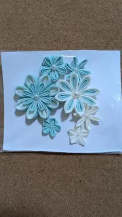 つまみ細工 花モチーフ パーツセット 水色