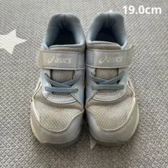 asics スニーカー グレー/ライトブルー ベルクロ　19.0cm