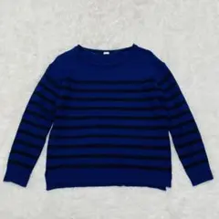 ジーユー　GU ブルー/ブラック　ストライプ 長袖ニットセーター　【M】