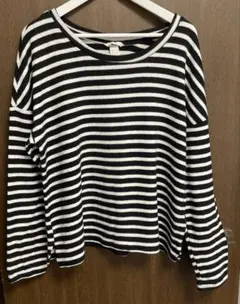 H&M 女性用　大きいサイズ　ストライプ　長袖セーター　ブラック　ホワイト