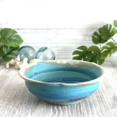 【高級万古焼】名作花器 彩 トルコブルー 水盤 華道 生け花 箱付　未使用 高級万古焼】名作花器 彩 トルコブルー 水盤 華道 生け花 箱付 未使用