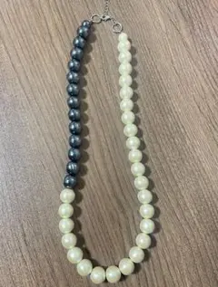 コットンパールロングネックレス ブラックカラー クリームカラー コンビカラー
