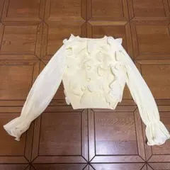 ZARA フリル付き淡い黄色長袖ニット L