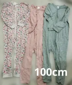 100cm 花柄 無地 カバーオール 3点セット　障害児