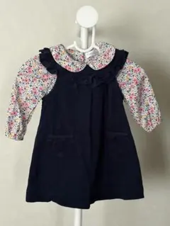 ラルフローレン　ネイビー フリル付きワンピース　花柄ブラウス