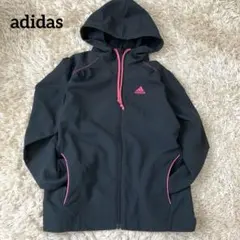 adidas フード付きウィンドブレーカー 黒/ピンク
