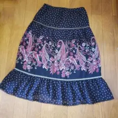 ❇KUMIKYOKU❇ペイズリー柄ティアードシフォンロングスカート/ウエストゴム