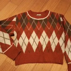 【Sサイズ】アーガイル柄 ニットセーター　オレンジ