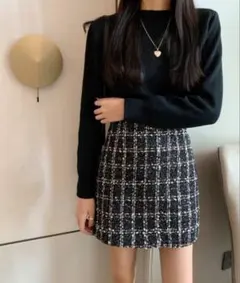 Y2K Aラインツイードミニスカート チェック 台形ミニスカート 日常＆シンプル