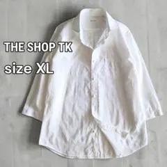 美品 ザショップティーケー シャドーチェック 七分袖シャツ 白 コットン XLのサムネイル
