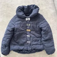 美品　petit mainプティマイン　リボン付き 中綿ジャケット ネイビー