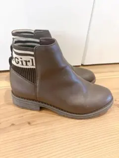 サイドゴアブーツ ブラウン ショートブーツ ロゴ入り レディース 23