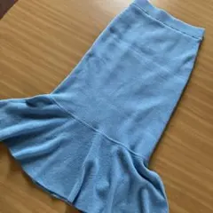 ミラオーウェン　リブ編みフレアスカート　ブルー