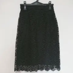 【美品】ユニクロ 膝丈 レーススカート S 黒