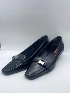 PRADA パンプス 39 約24.5cm ブラック エナメル ローヒール