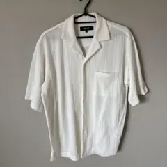 COMME CA ISM 薄手　ホワイト　柄　ニット　シャツ　M