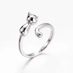 ネコしっぽリング　大きめシルバーチェーンピアス　黄色フラワーピアス