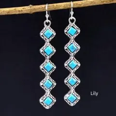 ✨ ターコイズ風 棒状 ロング ピアス ヴィンテージ ボヘミアン