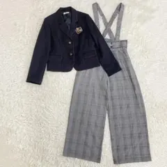 極美品✨エルアンノアール　グレンチェックサスペンダーワイドパンツスーツ 165A