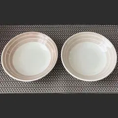 ベージュとホワイトのストライプ皿 2枚セット