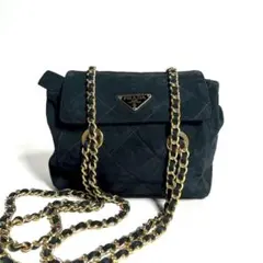 【希少・極美品✨】プラダ キルティング チェーンショルダー スエード 肩掛け 黒