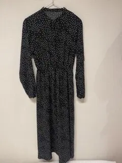 GU ドット柄 ロングワンピース ブラック S