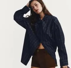 【ZARA】　チェック柄ポケットチーフポプリンシャツ