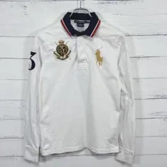 ラルフローレン スポーツ 長袖 ラガーシャツ 白 M エンブレム刺繍ビッグポニー