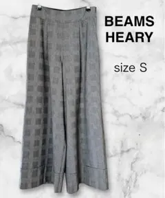 BEAMS HEARY グレー チェック柄 ワイドパンツ S