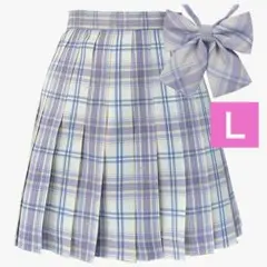 制服 スカート L チェック ミニ プリーツスカート リボン JK コスプレ