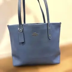 COACH コーチ レザー トートバッグ ブルー シティ A4収納