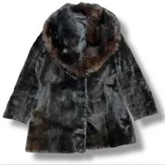 FURstar リアルファー　ミンク　ダークブラウン ファーコート　女優襟