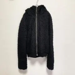 mossy ボア ジップアップ パーカー ブラック 2サイズ