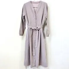 長袖 スキッパー ロングワンピース リボンベルト