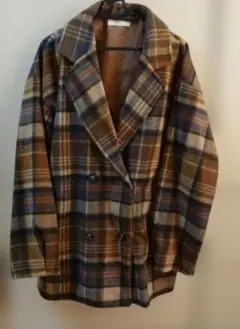 ブラウン系チェック柄ダブルブレストジャケット