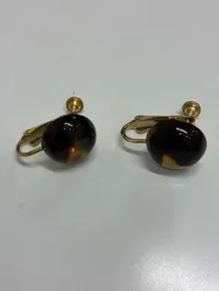 ブラウン 丸型 クリップイヤリング